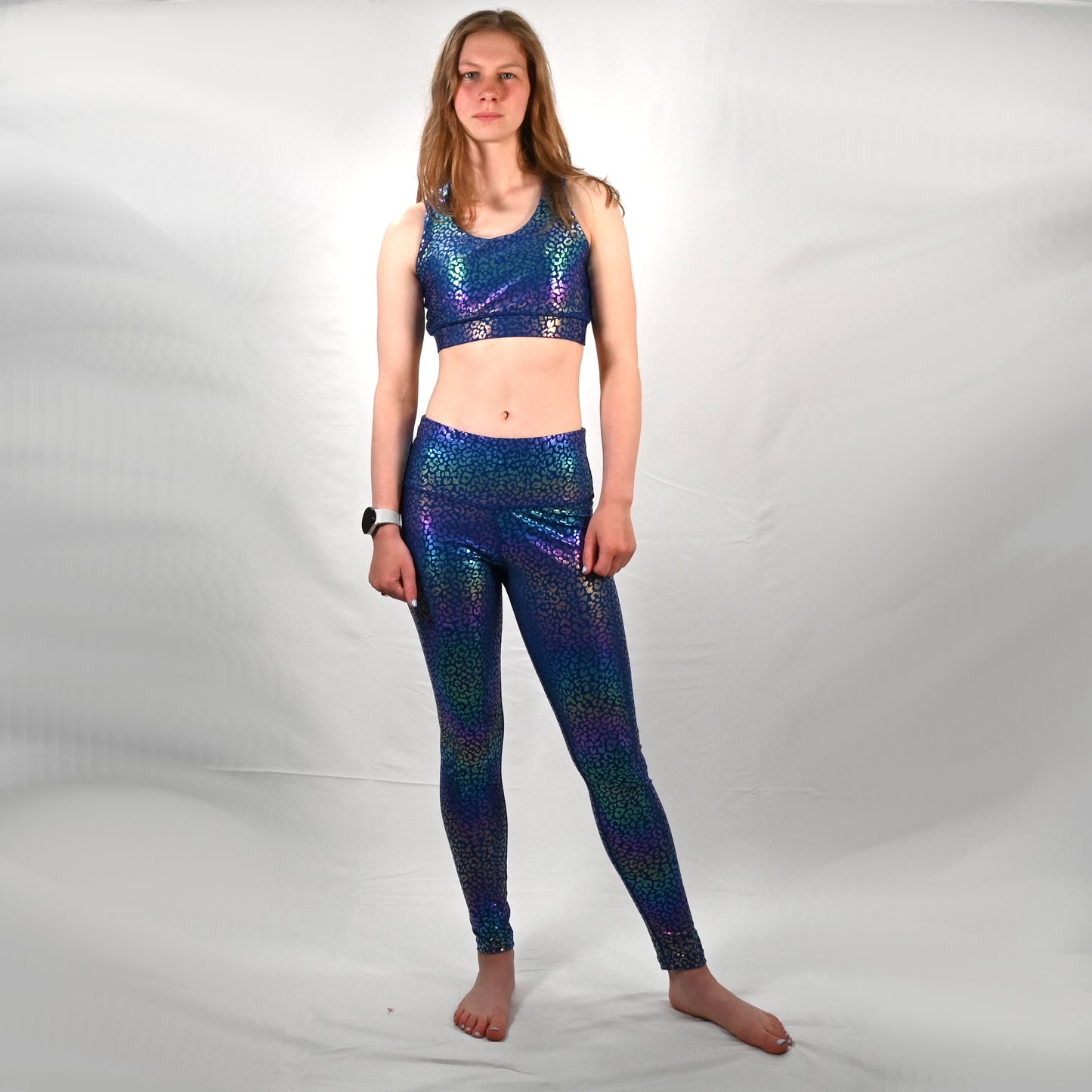 Premium Metallic & High-Shine Foils Print Leggings with Bra