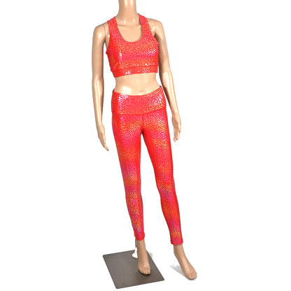 Premium Metallic & High-Shine Foils Print Leggings with Bra